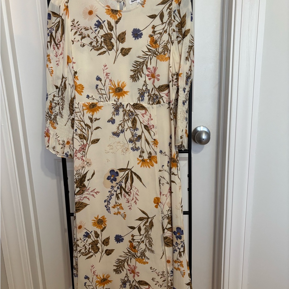 Reformation Carolena Cream Floral Long Sleeve Dress - Picture 3 of 5